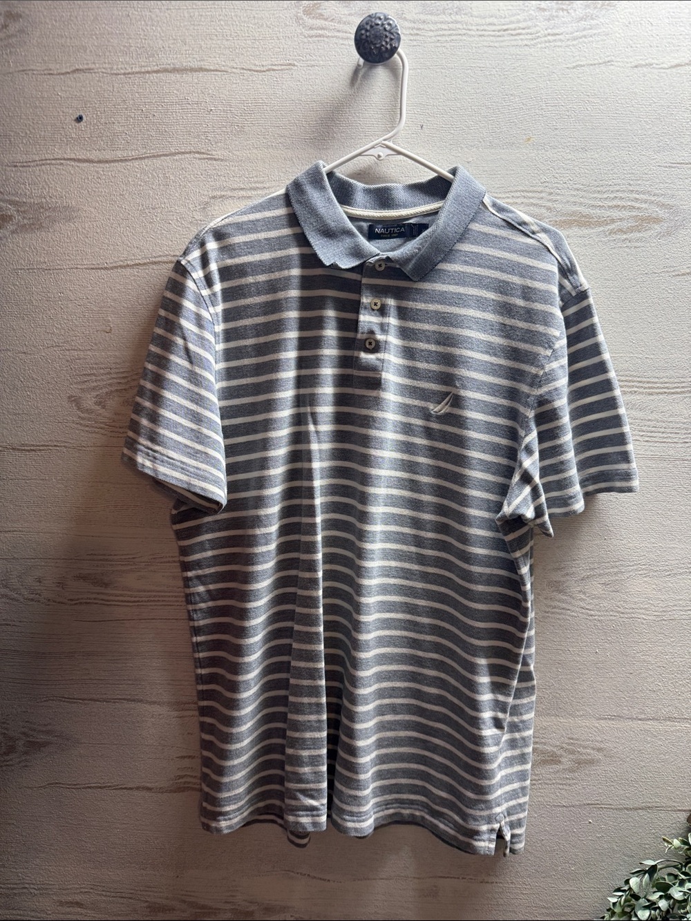 Nautica gray white striped short sleeve polo size XL